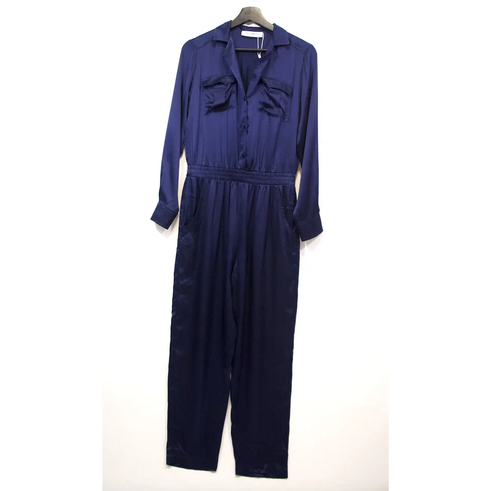 NEW Amanda Uprichard Felix Jumpsuit Revolve 100% Silk Size Small  Navy - Picture 4 of 11